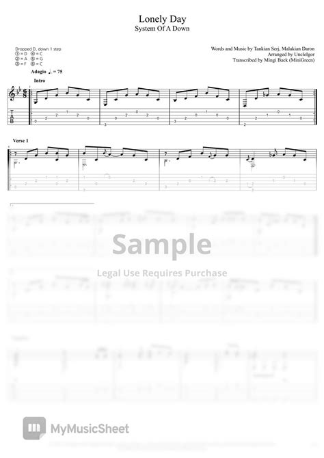 System Of A Down Lonely Day Tab Staff By Igor Presnyakov