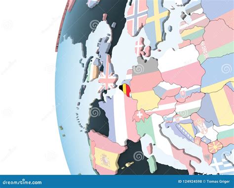 Belgium With Flag On Globe Stock Illustration Illustration Of