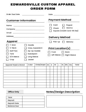 Fillable Online Edwardsville Custom Apparel Order Form Fax Email Print