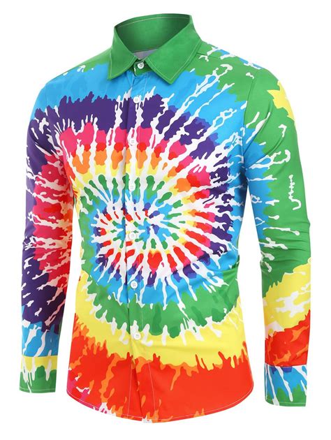 [25 Off] 2021 Spiral Tie Dye Print Button Up Long Sleeve Shirt In