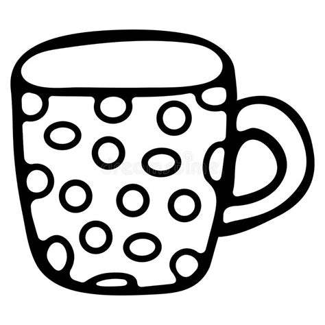 A Cup Of Coffee Dotted Black And White Doodle Style Stock Illustration