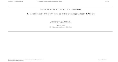 Ansys Cfx Tutorial Laminar Flow In A Rectangular Duct Pdf Document