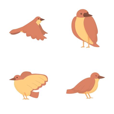 Sparrow Icons Set Cartoon Cute Cheerful Brown Sparrow 47052174 Vector