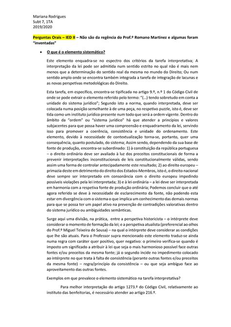 Preparação Oral Ied II Perguntas e respostas pdf Subt 7 1TA 2019