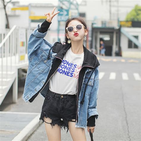 Boyfriend Trends Stitching Coat Gray Black Hooded Drawstring 2018 Blue