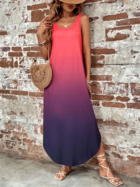 Shein Lune Ombre Curved Hem Tank Dress Shein Usa