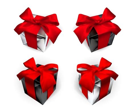 Premium Vector Realistic Gift Box With Red Bow Isolated On Gray