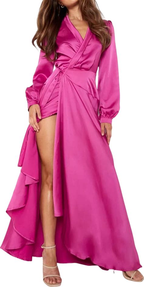 Boohoo Satin Wrap Belted Maxi Dress • Se Priser Nu