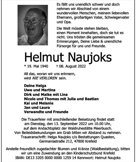 Helmut Naujoks Traueranzeige Westdeutsche Zeitung