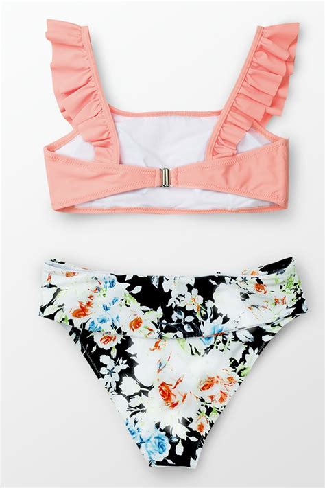 Pink And Floral Ruffled Bikini