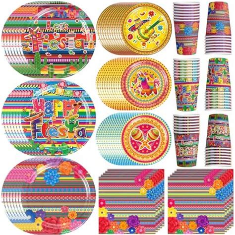 Mexican Fiesta Party Supplies 120pcs Fiesta Paper Plates And Napkins Cups Set