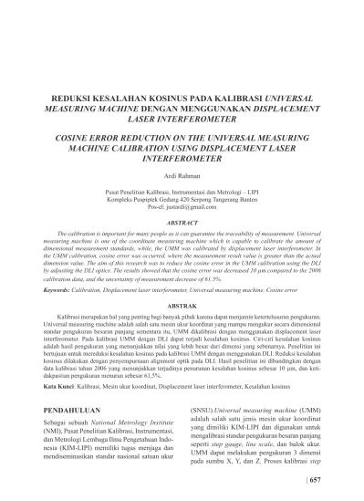 Reduksi Kesalahan Kosinus Pada Kalibrasi Universal Measuring Machine