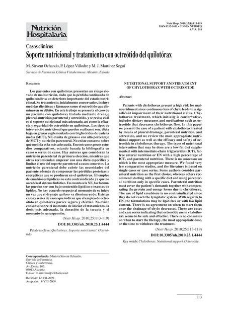 Soporte Nutricional y Tratamiento con Octreótido del Quilotórax