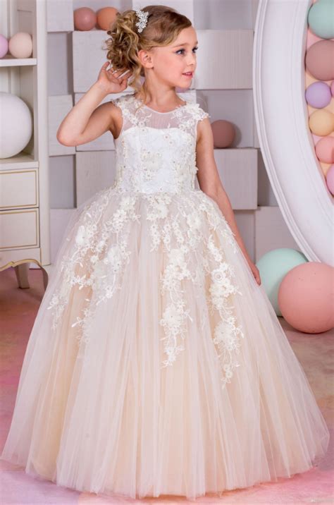 Lace Champagne Flower Girl Dresses For Weddings Tulle Flower Girl Dresses Champagne Girls