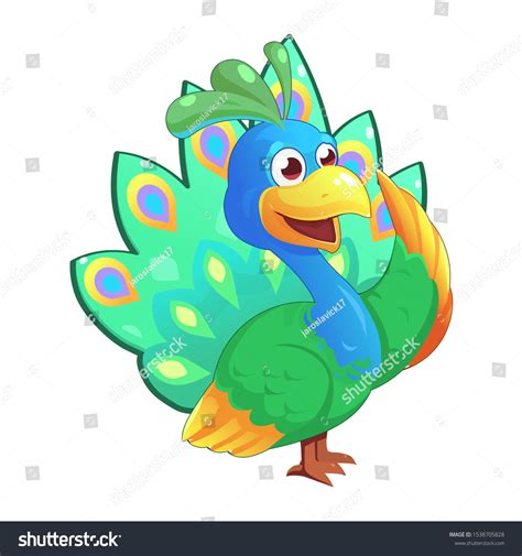 Happy Peacock Character Smiling Peacock Waving Stock Vector Royalty Free 1538705828 Shutterstock