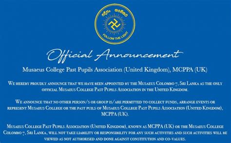 Musaeus College Past Pupils Association (UK) Official Announcement