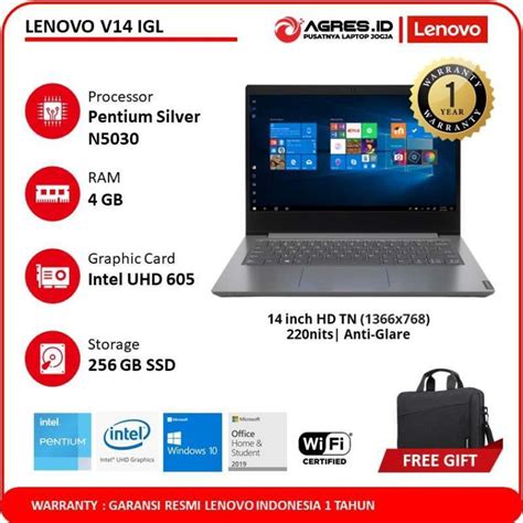 Jual LENOVO V14 IGL 3GID PENTIUM SILVER N5030 4GB 256SSD W10 OHS 2YR