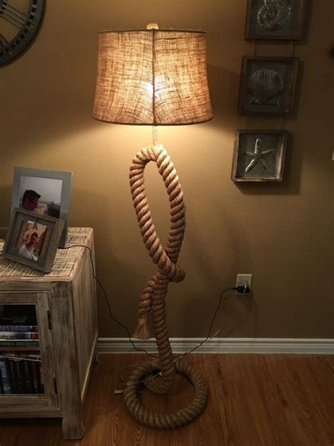 Pottery Barn Rope Floor Lamp W Rustic Burlap Shade Floor Lamp Lamp