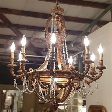 Largeantique Gilded Wooden Chandelier Piet Jonker