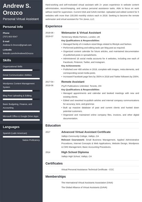 Virtual Assistant Resume Example Template Cascade Resume Examples