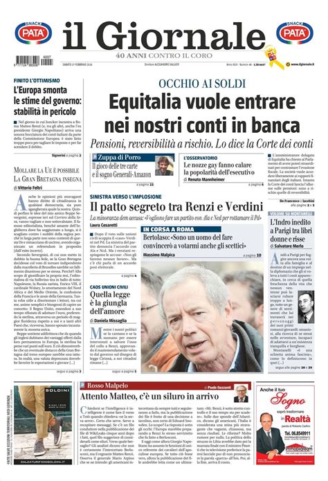 Le Prime Pagine Dei Quotidiani Che Sono In Edicola Oggi Febbraio