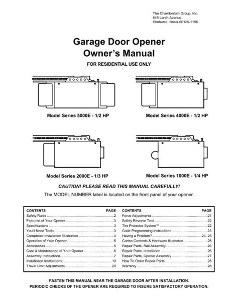 Garage Door Opener Owner's Manual