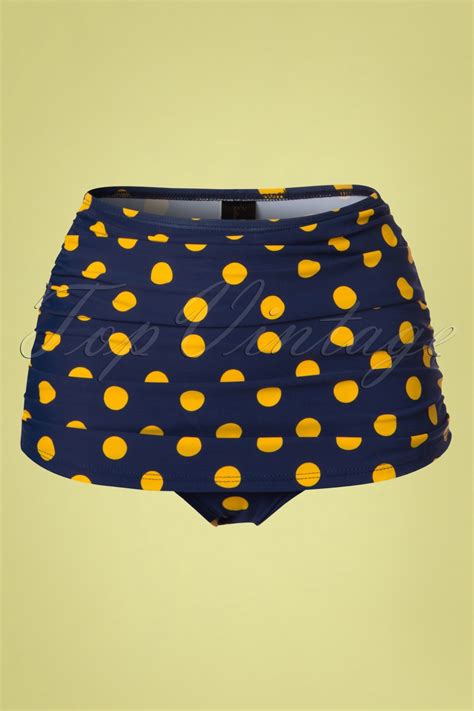 S Classic Polkadot Bikini Pants In Navy And Yellow