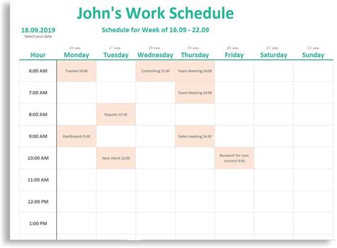 Schedule Template For Excel Weekly ~ MS Excel Templates