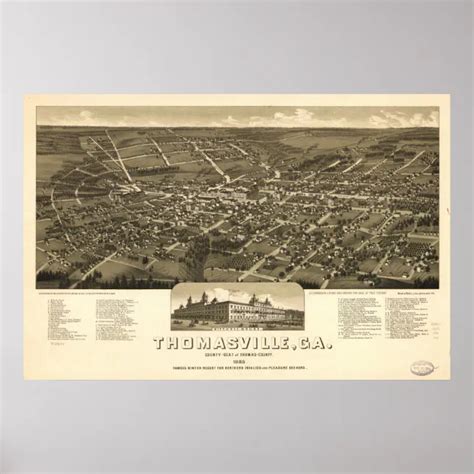 1885 Thomasville Ga Birds Eye View Panoramic Map Poster Zazzle