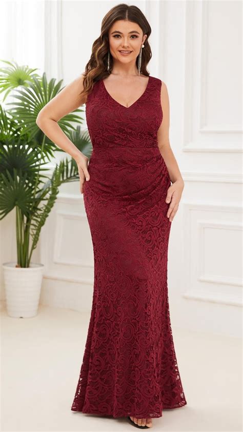 Plus Size Pleated Lace Bodycon Sleeveless Floor Length Evening Dress Artofit