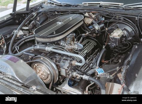 Closeup Shot Of The Engine Of A1979 Ford Ranchero White Classic Car