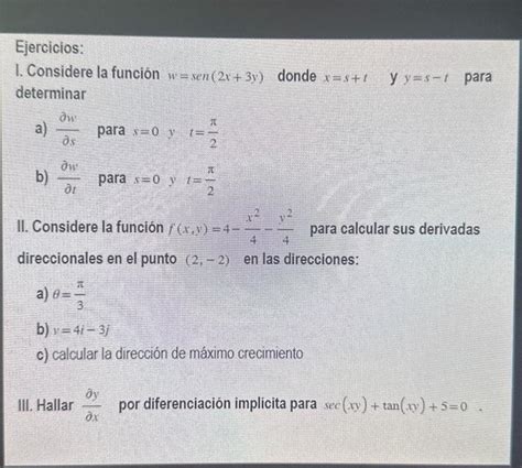 Solved 1 Considere la función w sen 2x 3y donde x s t y Chegg