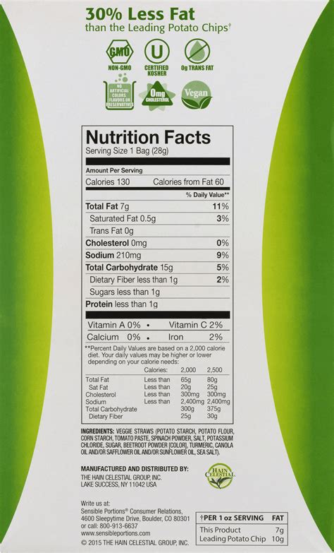 Veggie Chips Nutrition Label - Ythoreccio