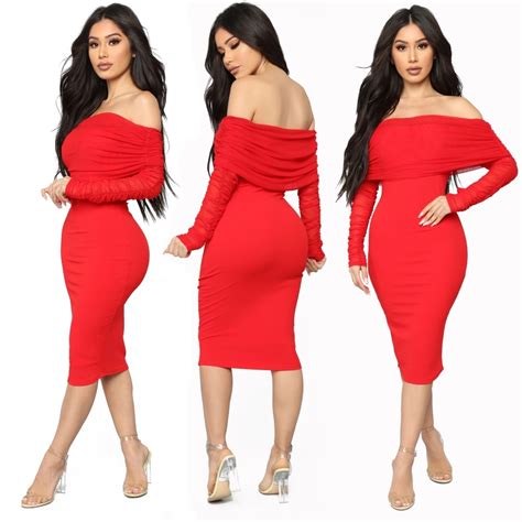 Red Off Shoulder Long Sleeve Bodycon Dress Us 622 Lover