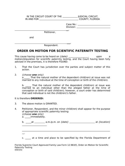 Florida Order On Motion For Scientific Paternity Testing 9 21 00 Official Dochub