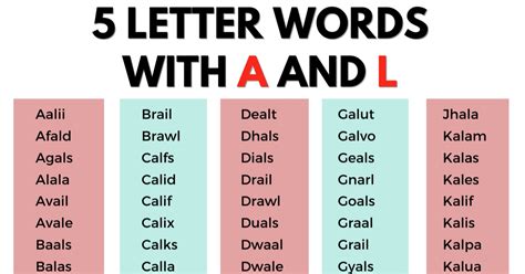 393 Cool 5 Letter Words With A And L Any Positions • 7esl