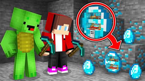 Mikey And Jj Found Tiny Diamond Base In Minecraft Maizen Youtube