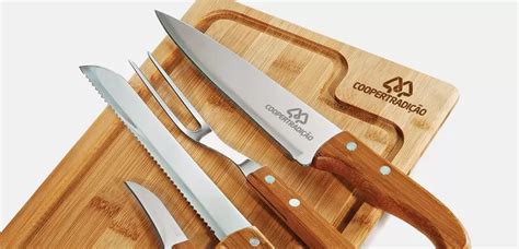 Kit Para Churrasco Em Bambu inox Faca Santoku 4 PÇs LMattos