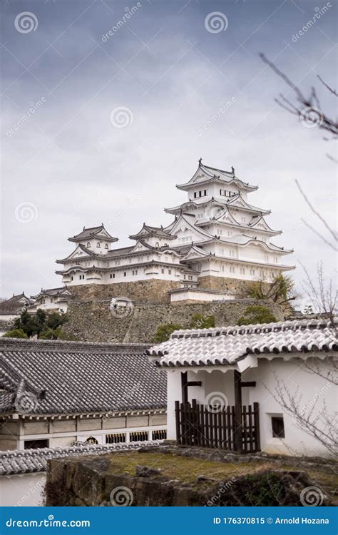 Himeji Castle Complex With The Main Castle At The Background Stock