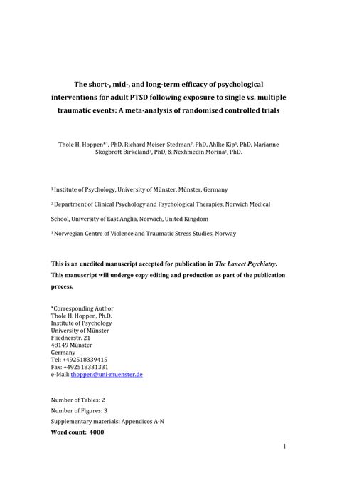 Pdf The Short Mid And Long Term Efficacy Of Psychological