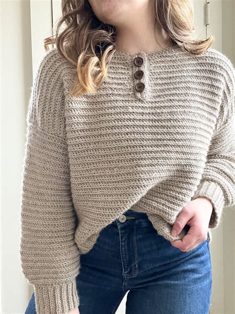 Henley Button Crochet Sweater Free Crochet Pattern Stitchberry