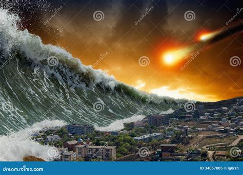 Tsunami Waves, Asteroid Impact Stock Image - Image of cloud ...