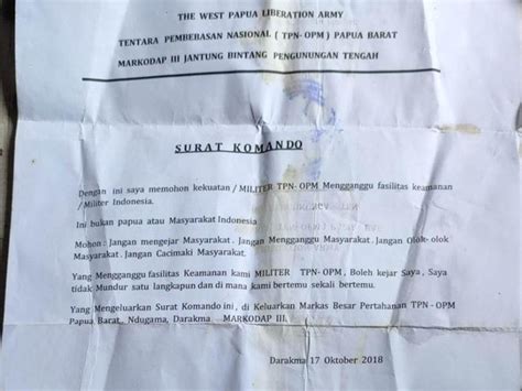 Surat Dari Panglima Kkb Papua Ditemukan Di Tkp Pembakaran Susi Air