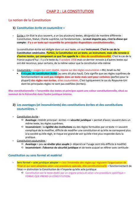 Droit Constitutionnel Cm Chap Chap La Constitution La Notion De