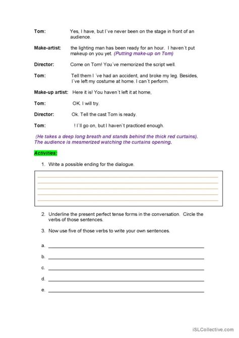 Present Perfect Tense in a dialogue…: English ESL worksheets pdf & doc