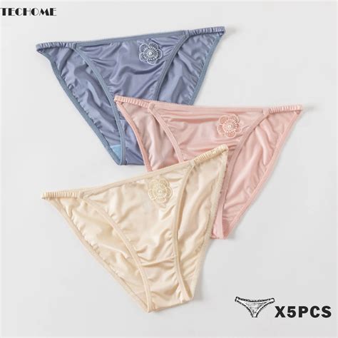 Techome 5pcs New Satin Low Waist Briefs Ladies Panties Lace Sexy