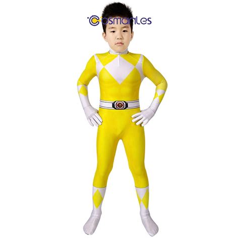 Kids Yellow Ranger Spandex Printed Cosplay Suit Power Rangers Cosplay ...