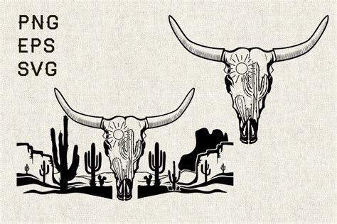 Desert Svg Eps Png Cow Skull Landscape Cactus