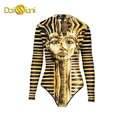 2016 Beach One Piece Long Sleeve Swimwear Egyptian Pharaoh Print One