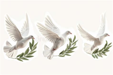 Peace Dove Icon Pigeons Twigs 3d Realistic Collection Flying Birds